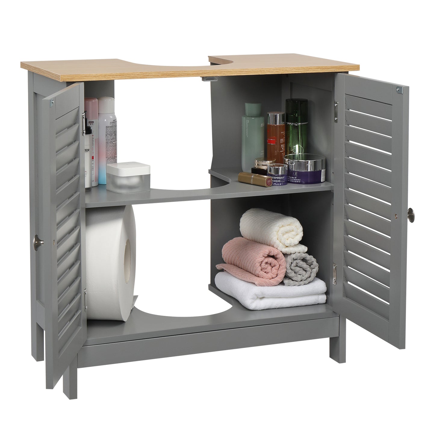 FCH Modern Double Shutter Door MDF Spray Paint Bathroom Sink Cabinet Gray