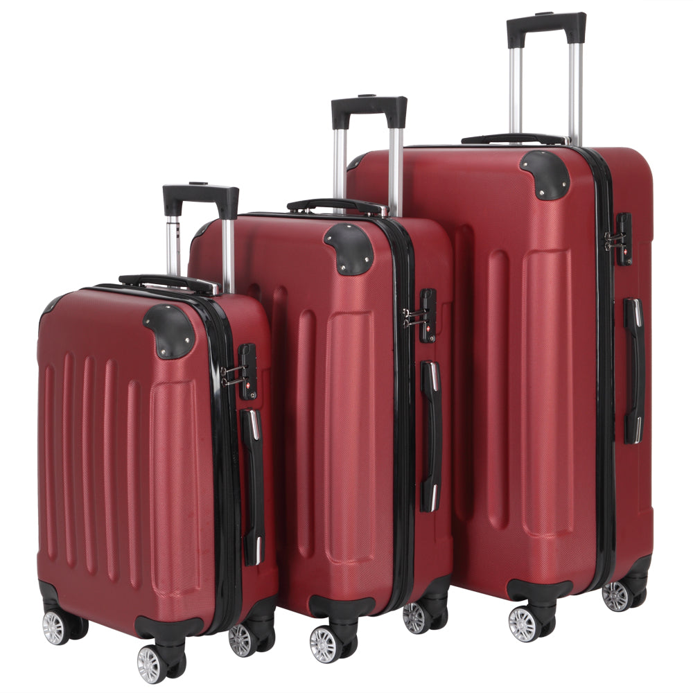 3-in-1 Portable ABS Trolley Case 20" / 24" / 28" Wine Red