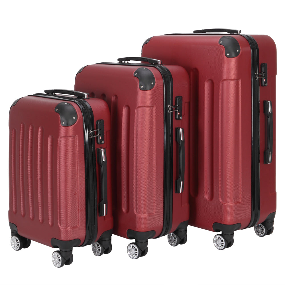 3-in-1 Portable ABS Trolley Case 20" / 24" / 28" Wine Red