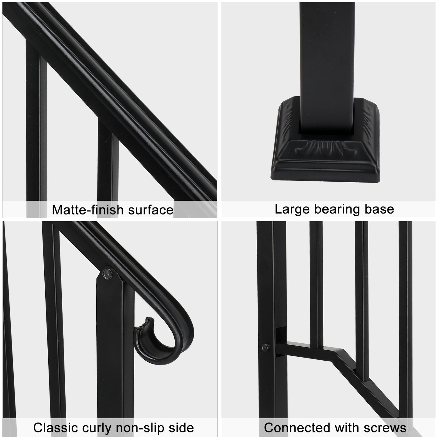 Matte Black Outdoor 3 Level Iron Handrail