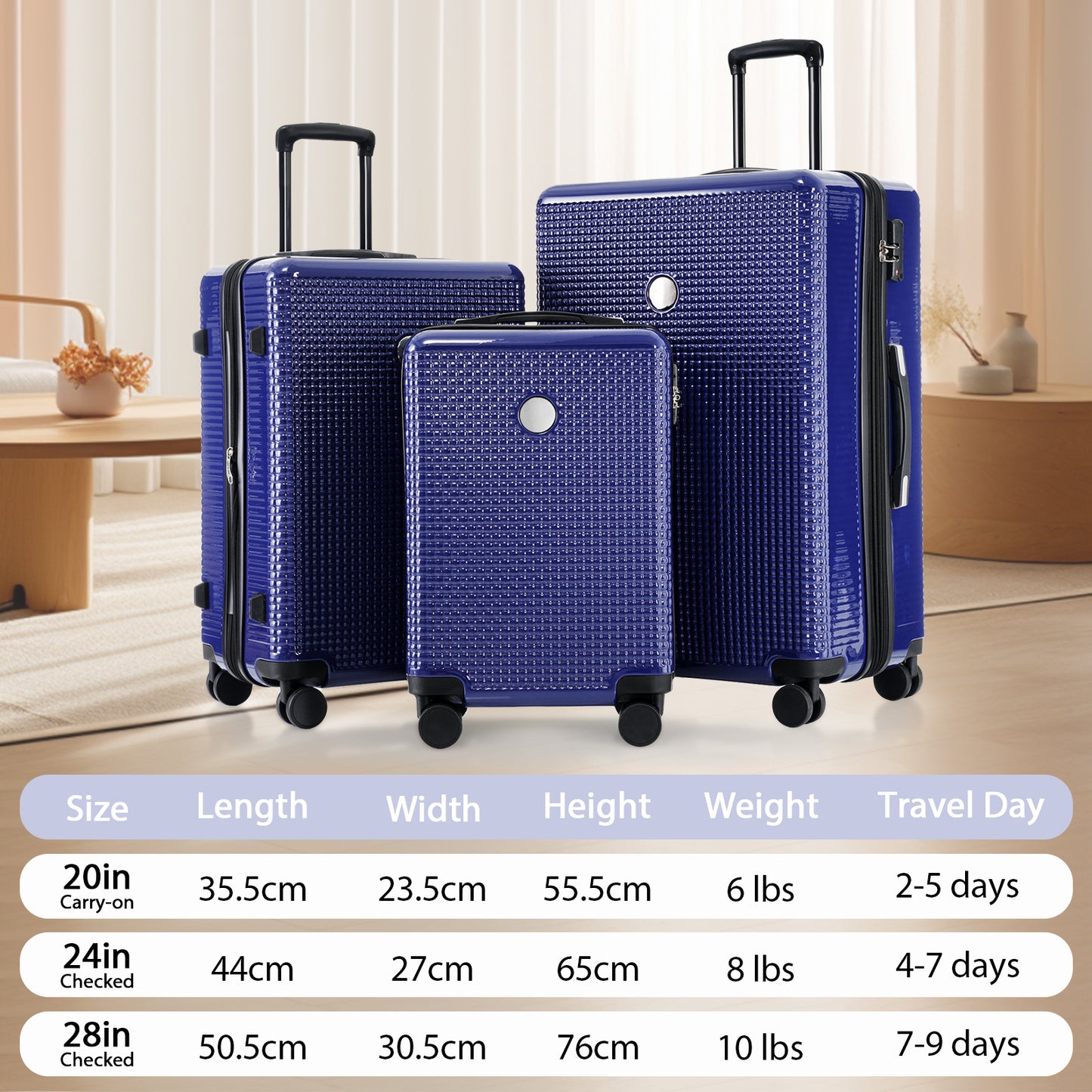 Luggage Sets 3 Piece Hardshell Suitcases with Wheels, Lightweight Expandable Travel Luggage with TSA Lock, Carry-on, Checked Luggage(20inch 24inch 28inch)