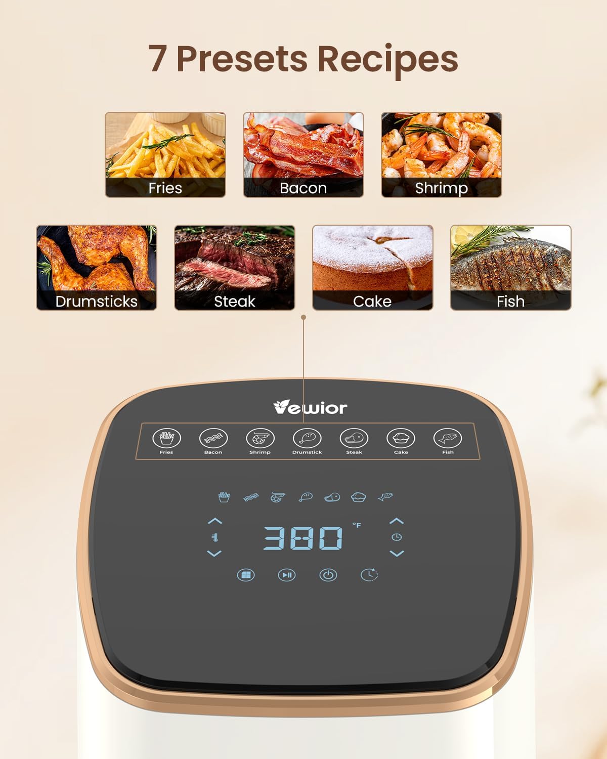 VEWIOR Air Fryer, 5.3Qt Airfryer with Viewing Window, 7 Custom Presets Large Air Fryer Oven with Smart Digital Touchscreen,Non-stick and Dishwasher-Safe Basket(banned by Amazon)