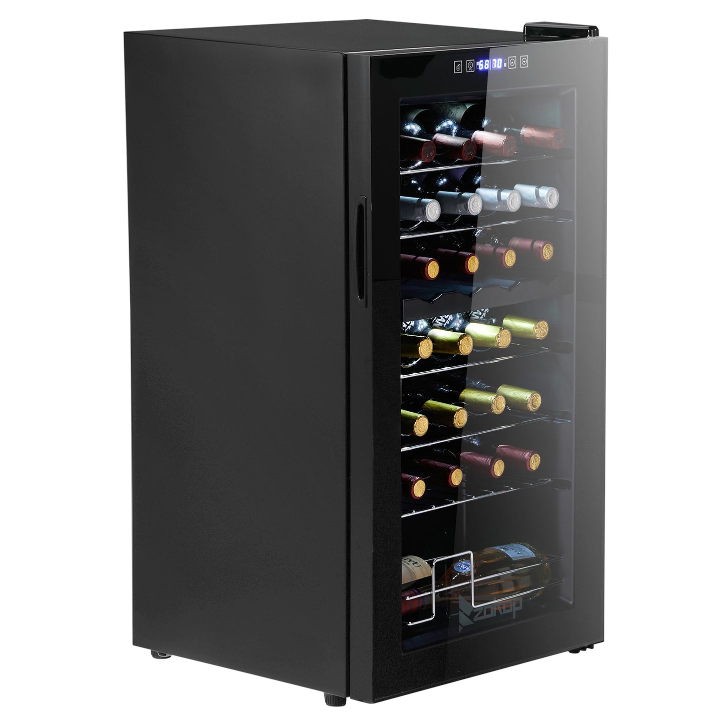 Dual Zone Wine and Beverage Refridgerator, 28 Bottle Wine Fridge with Independent Temperature Control & Glass Door, Freestanding Wine Cooler Chiller for Wine Champagne Beer