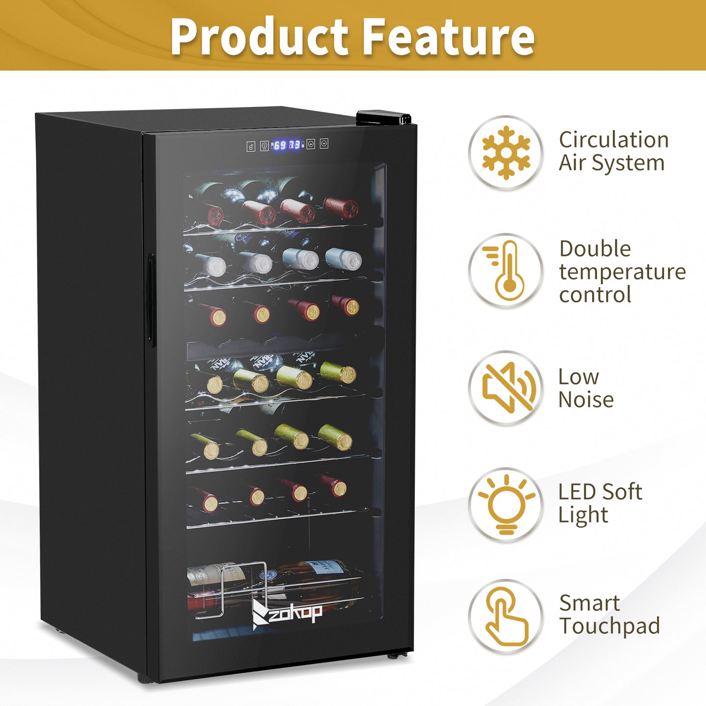 Dual Zone Wine and Beverage Refridgerator, 28 Bottle Wine Fridge with Independent Temperature Control & Glass Door, Freestanding Wine Cooler Chiller for Wine Champagne Beer