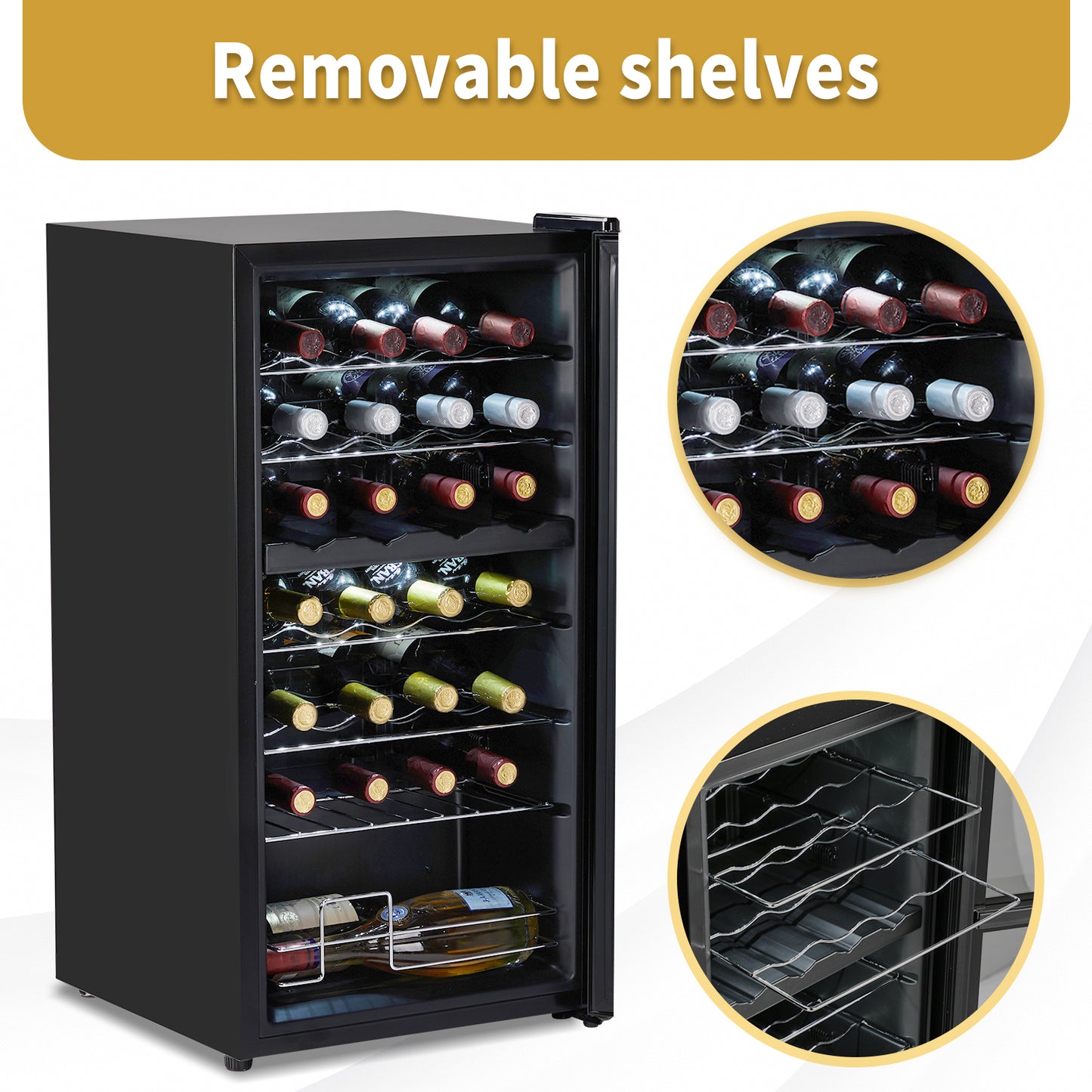 Dual Zone Wine and Beverage Refridgerator, 28 Bottle Wine Fridge with Independent Temperature Control & Glass Door, Freestanding Wine Cooler Chiller for Wine Champagne Beer