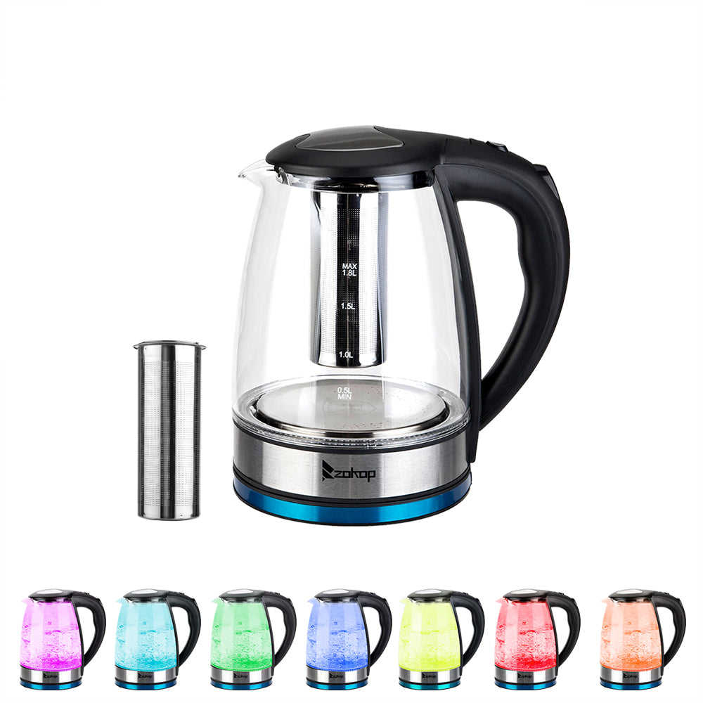 ZOKOP HD-1861-A 220V 2000W 1.8L Electric Glass Kettle UK Plug