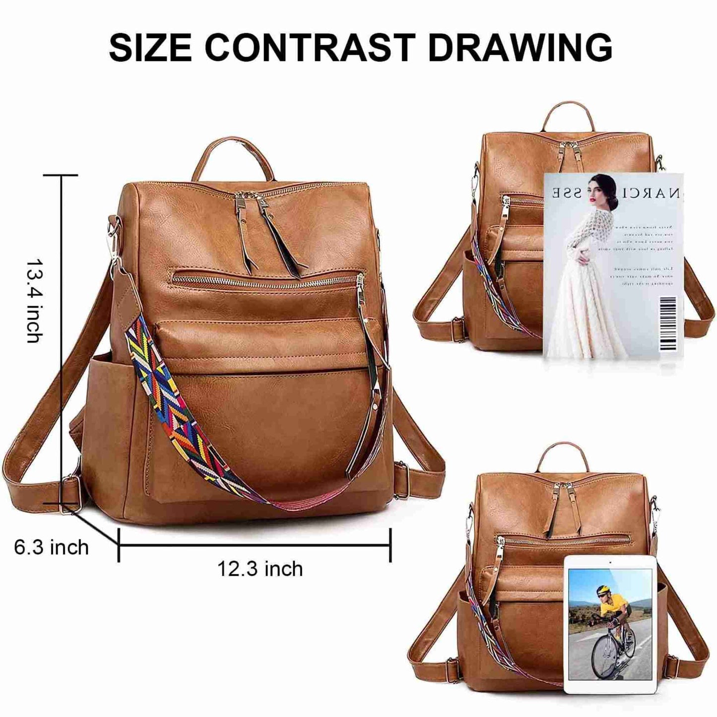 Backpack Purse for Women Fashion PU Leather Designer Anti-theft School Backpack Convertible Shoulder Bags Brown (Ship from Walmart WFS)