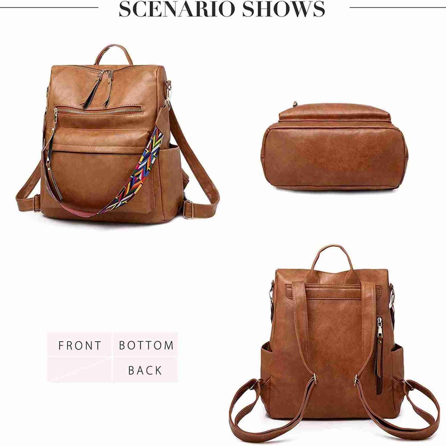 Backpack Purse for Women Fashion PU Leather Designer Anti-theft School Backpack Convertible Shoulder Bags Brown (Ship from Walmart WFS)