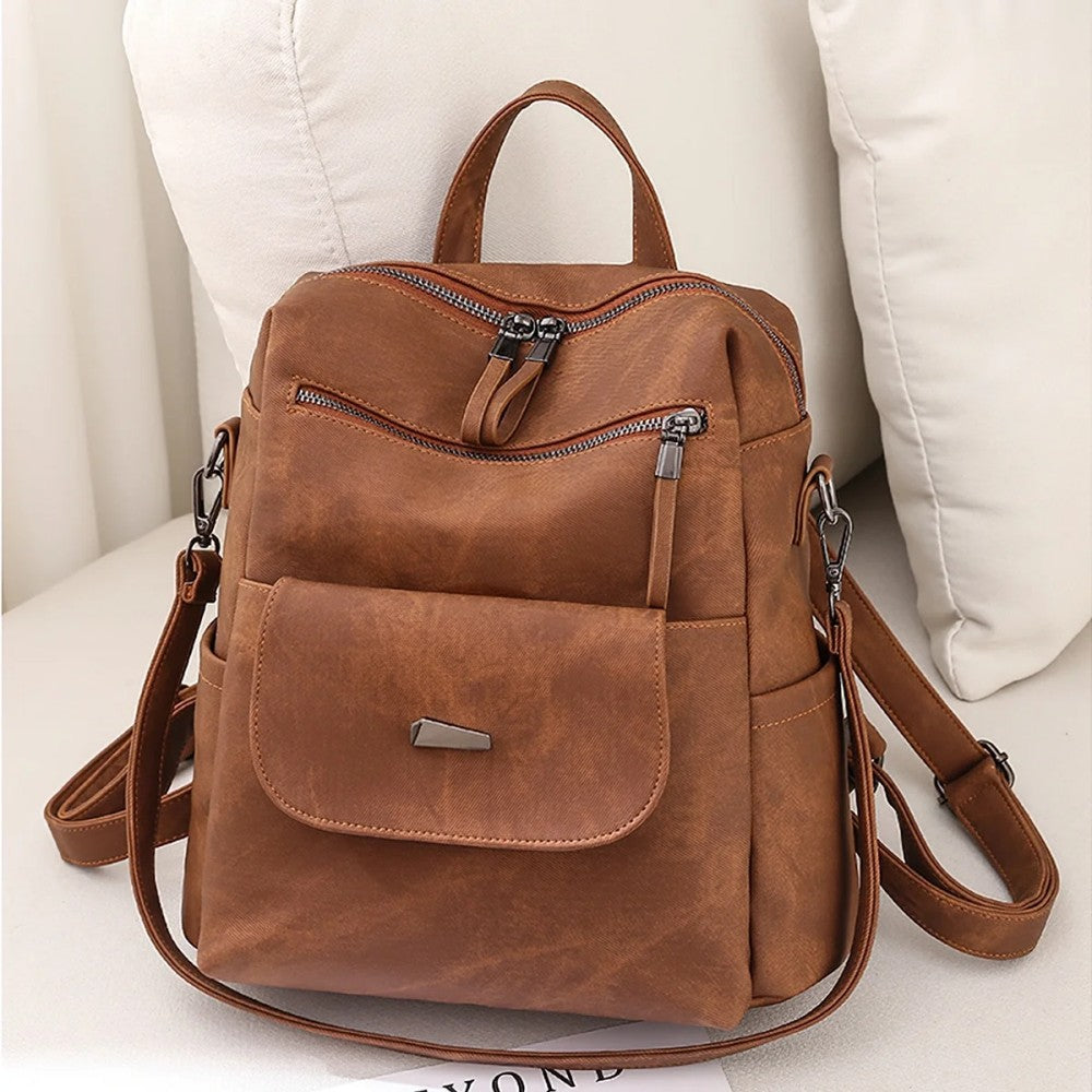 Backpack Purse for Womens, Waterproof PU Leather Backpacks Handbags, Ladies Casual Shoulder Bags Brown(No shipment on weekends)