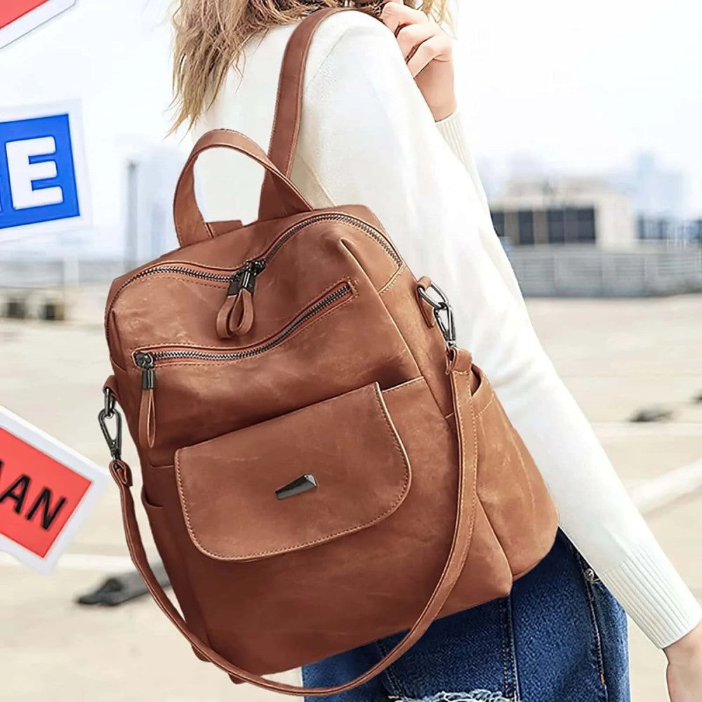 Backpack Purse for Womens, Waterproof PU Leather Backpacks Handbags, Ladies Casual Shoulder Bags Brown(No shipment on weekends)