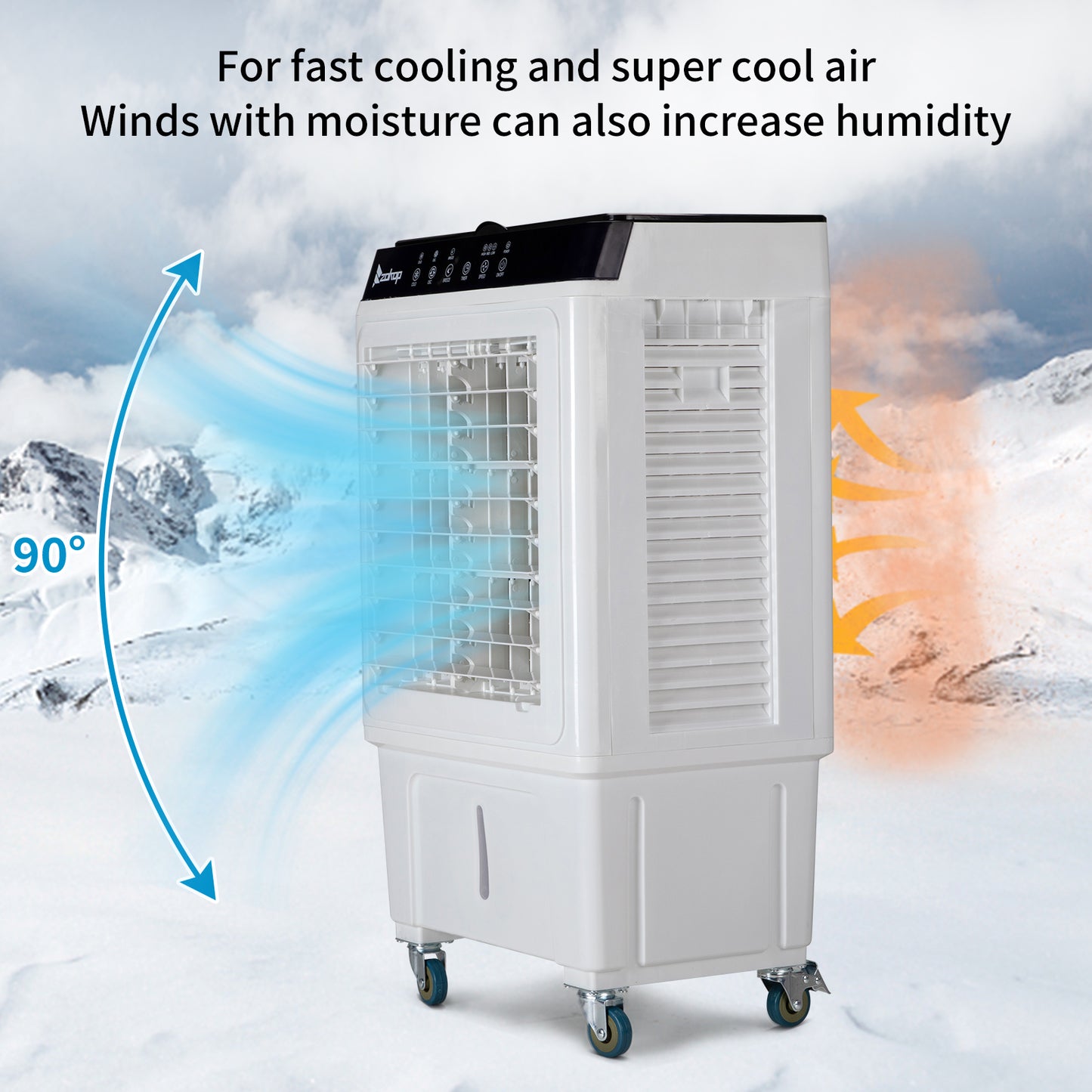 -3 in 1 Portable Evaporative Cooler,Indoor,Outdoor,2353CFM Personal Air Cooler with remote ,7.93 Gal Large Water Tank & Scroll Casters, 4 Ice Packs,White