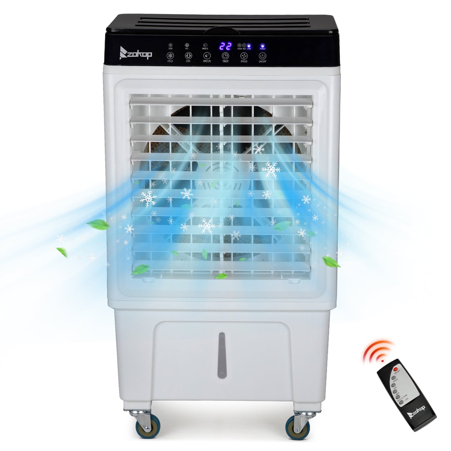 -3 in 1 Portable Evaporative Cooler,Indoor,Outdoor,2353CFM Personal Air Cooler with remote ,7.93 Gal Large Water Tank & Scroll Casters, 4 Ice Packs,White