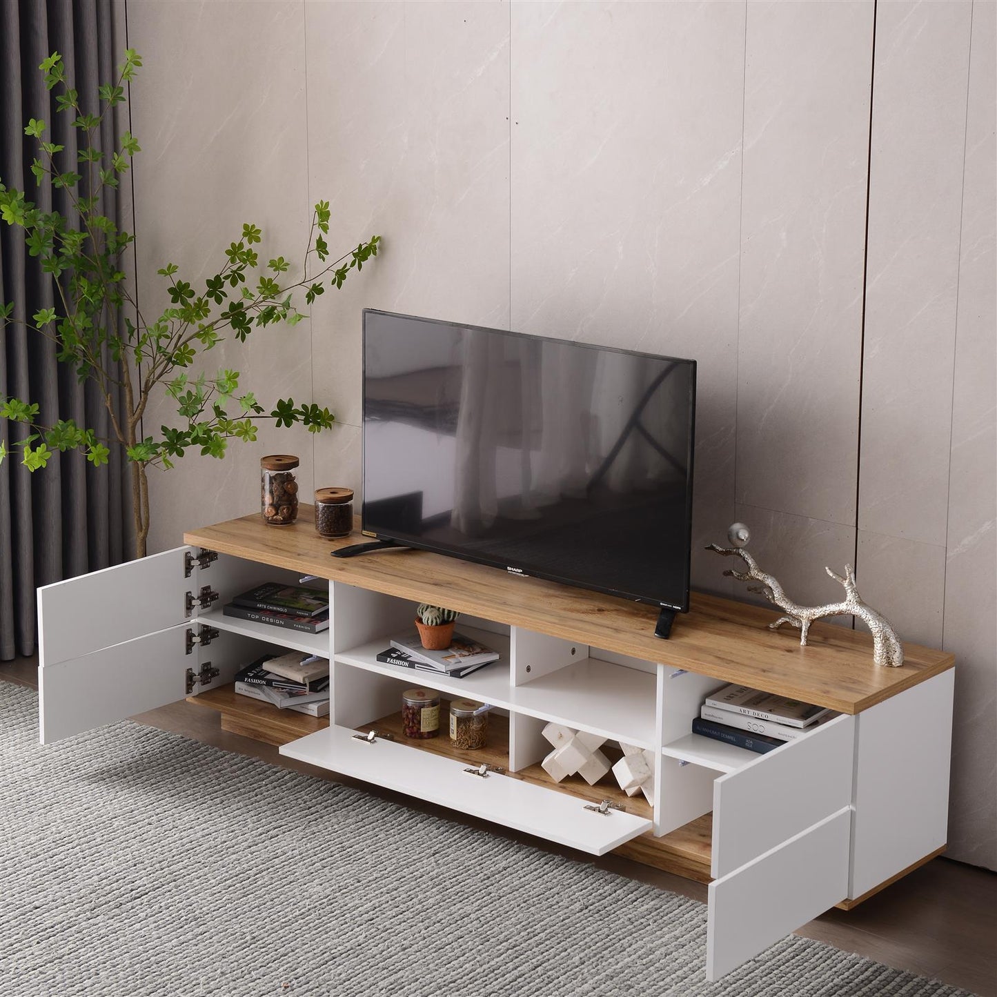 Modern TV stand for TVs up to 80'' , Media Console with Multi-Functional Storage, Entertainment Center with Door Rebound Device, TV cabinet for living room,Bedroom