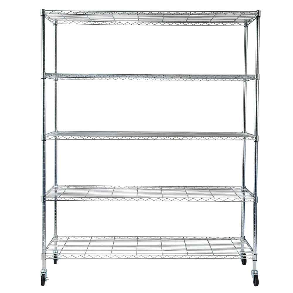 5-Tier NSF Heavy Duty Adjustable Storage Metal Rack with Wheels & Shelf Liners Ideal for Garage, Kitchen, and More - Chrome