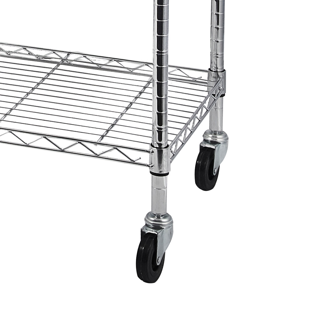 5-Tier NSF Heavy Duty Adjustable Storage Metal Rack with Wheels & Shelf Liners Ideal for Garage, Kitchen, and More - Chrome