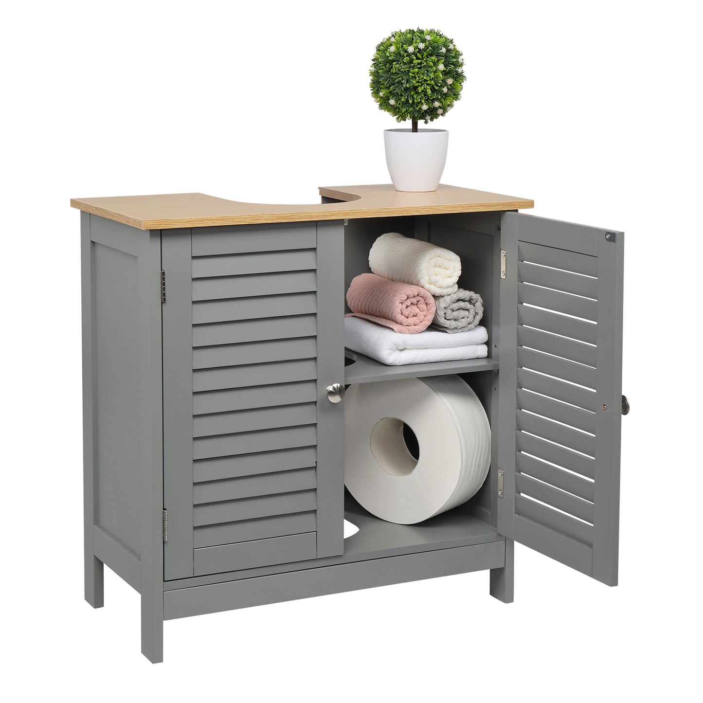 FCH Modern Double Shutter Door MDF Spray Paint  Bathroom Sink Cabinet Gray