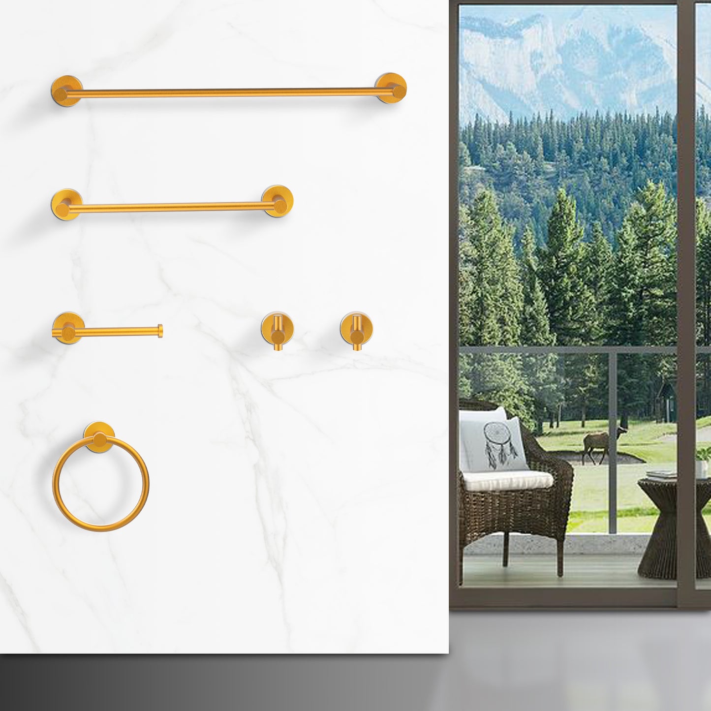 Bathroom Hardware Set, Thicken Space Aluminum 6 PCS Towel bar Set- Brushed Gold 24 Inches Wall Mounted[Unable to ship on weekends, please place orders with caution]