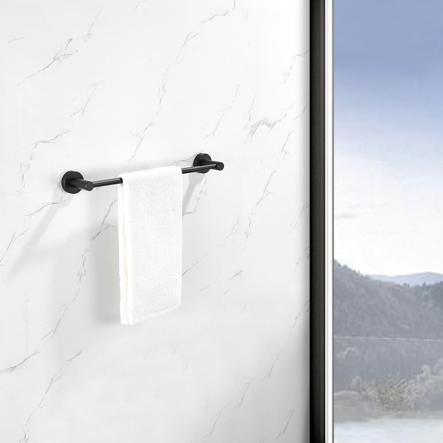 16-27 Inches Adjustable Expandable Towel Bar for Bathroom Kitchen Thicken Space Aluminum Wall Mount Matte Black[Unable to ship on weekends, please place orders with caution]