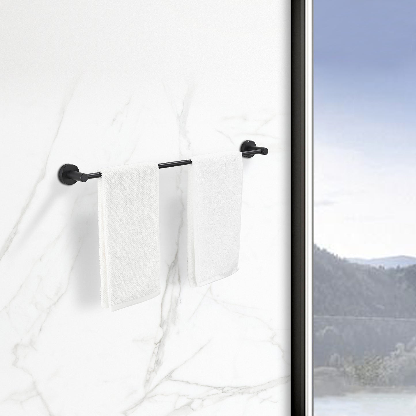 16-27 Inches Adjustable Expandable Towel Bar for Bathroom Kitchen Thicken Space Aluminum Wall Mount Matte Black[Unable to ship on weekends, please place orders with caution]