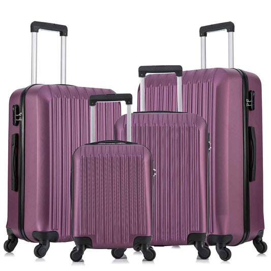 4 Piece Set Luggage Sets Suitcase ABS Hardshell Lightweight Spinner Wheels (16/20/24/28 inch) Purple