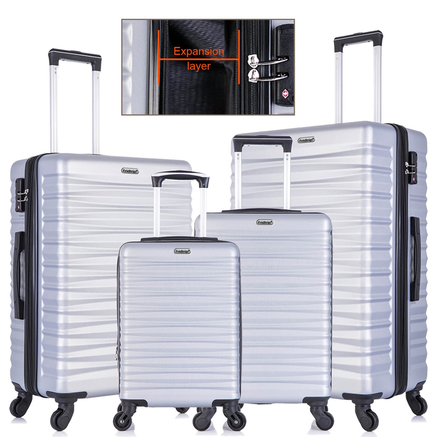 Expandable Hardshell Luggage Sets Suitcase ABS Lightweight with Spinner Wheels Silver