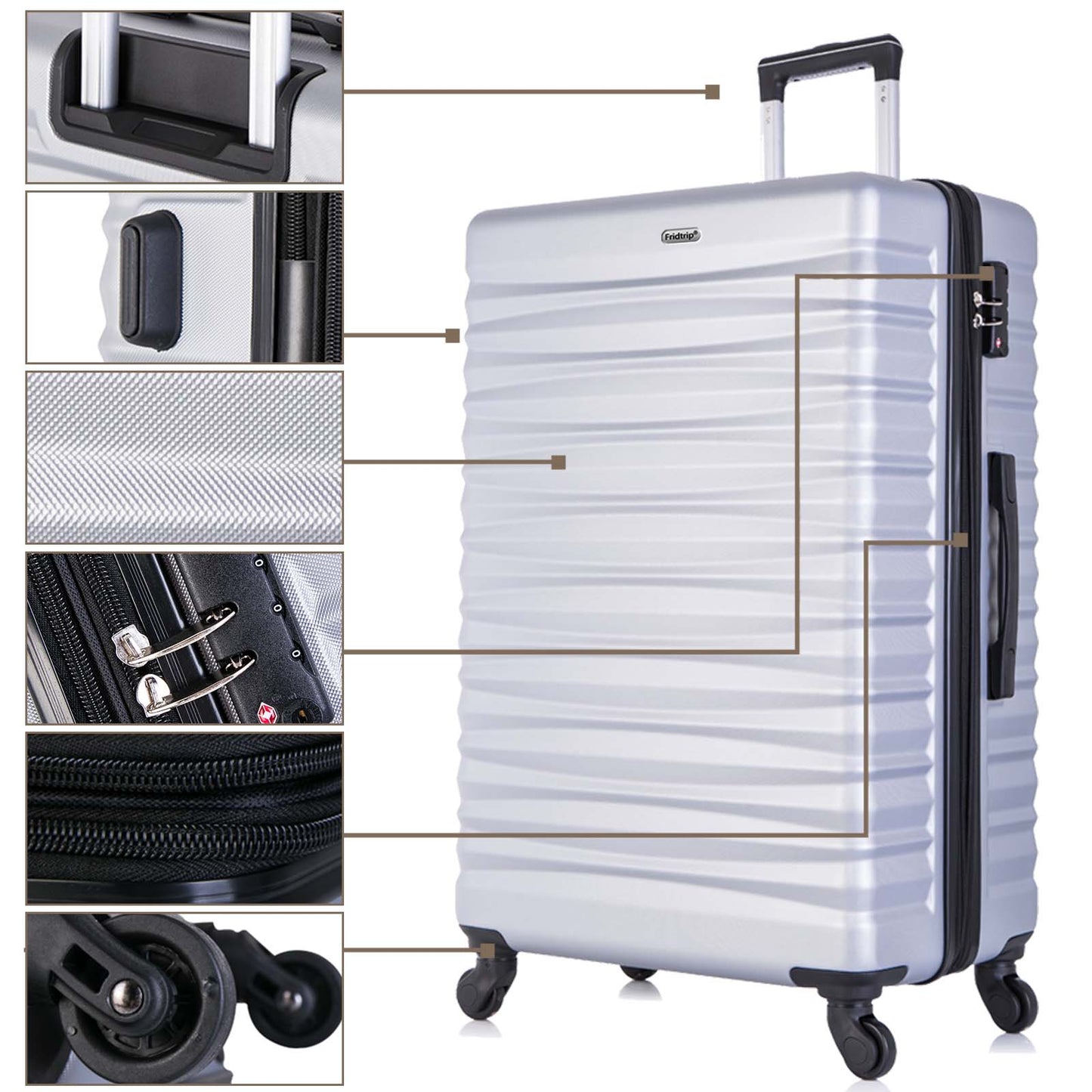Expandable Hardshell Luggage Sets Suitcase ABS Lightweight with Spinner Wheels Silver