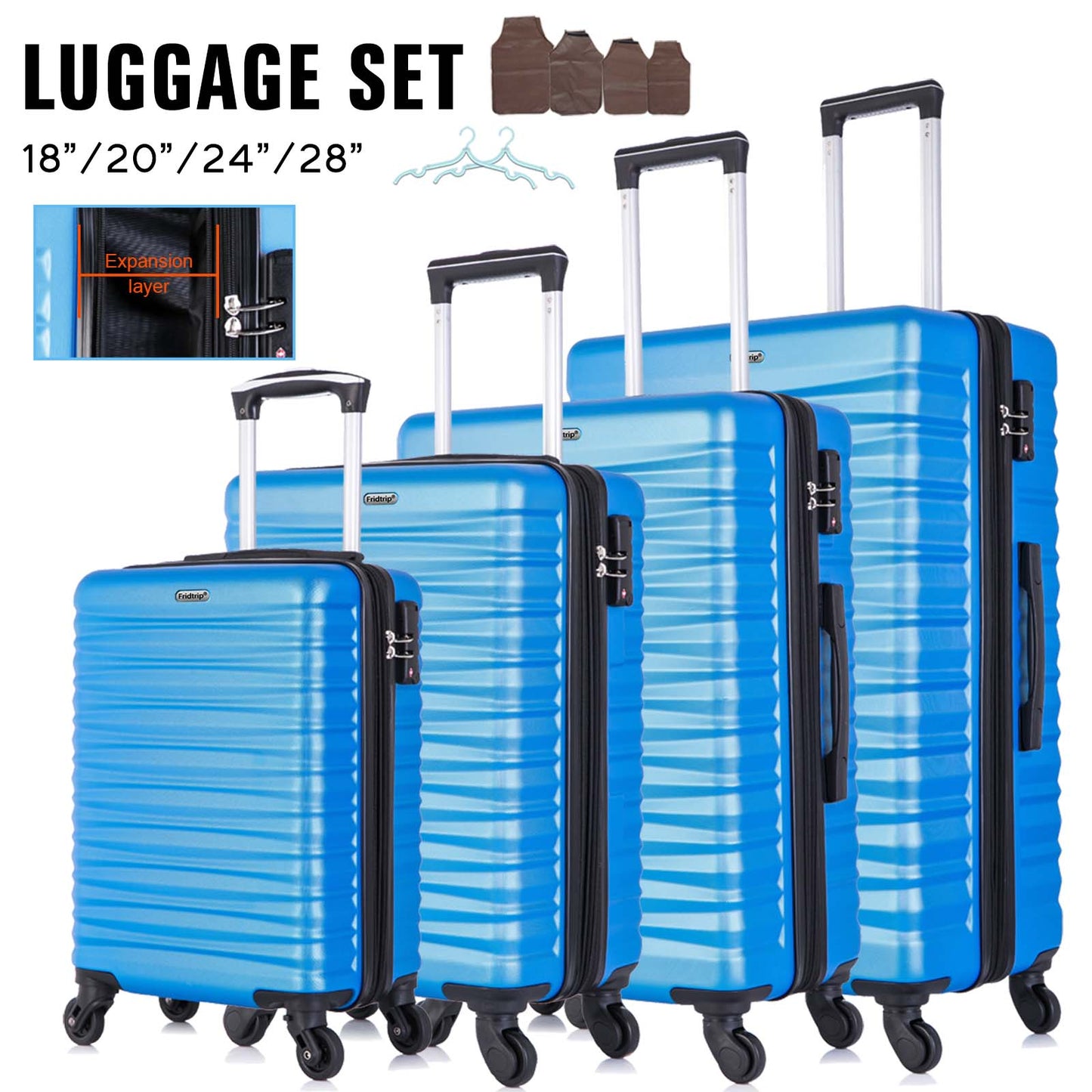 Expandable Hardshell Luggage Sets Suitcase ABS Lightweight with Spinner Wheels TSA Lock Blue
