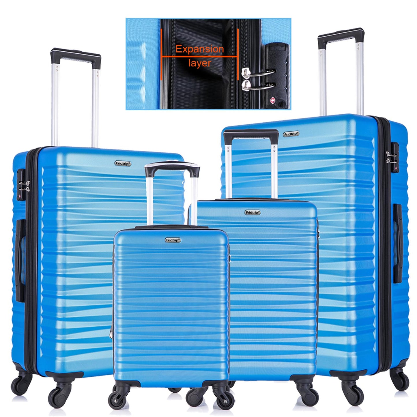 Expandable Hardshell Luggage Sets Suitcase ABS Lightweight with Spinner Wheels TSA Lock Blue