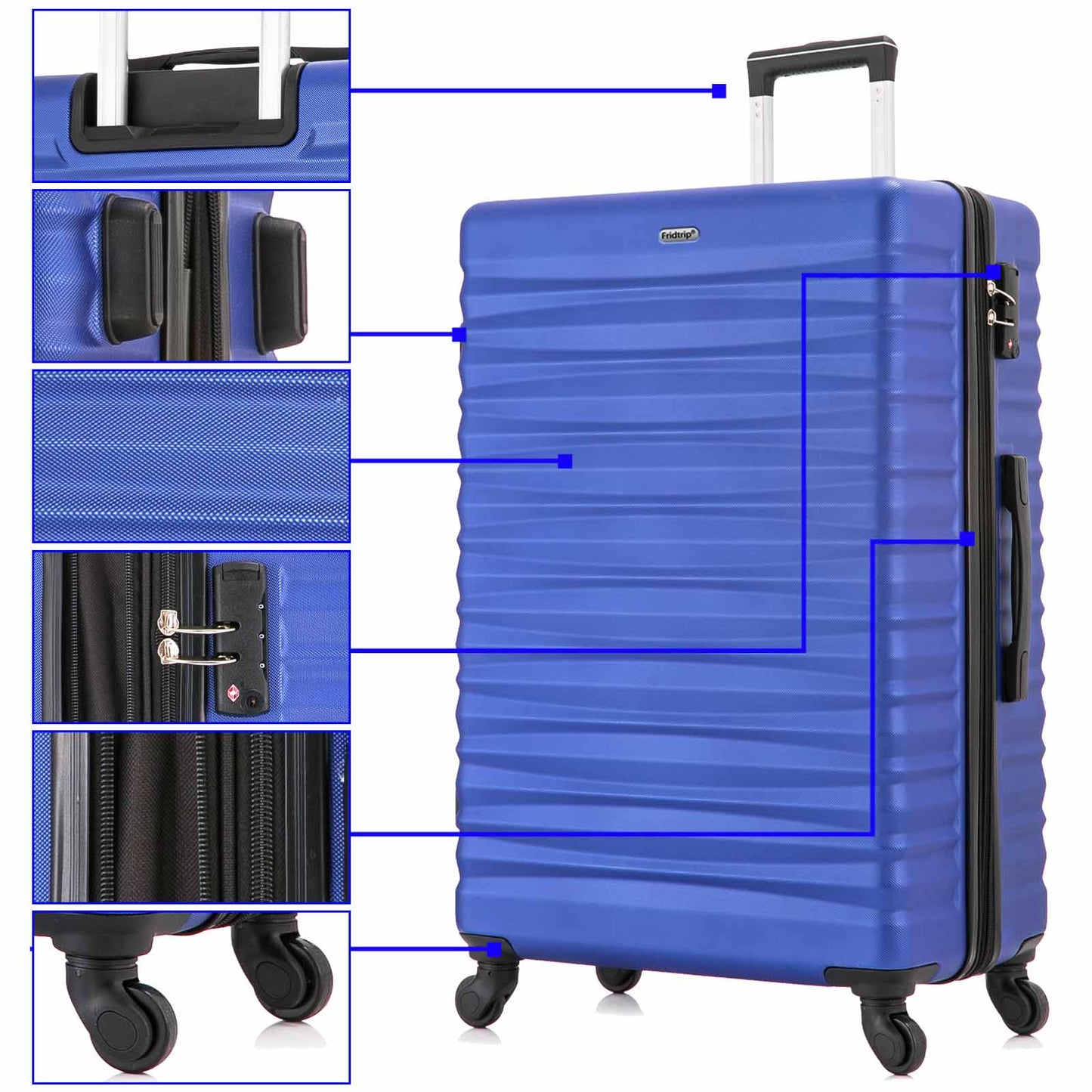 Expandable Hardshell Luggage Sets Suitcases ABS Lightweight with Spinner Wheels TSA Lock Blue