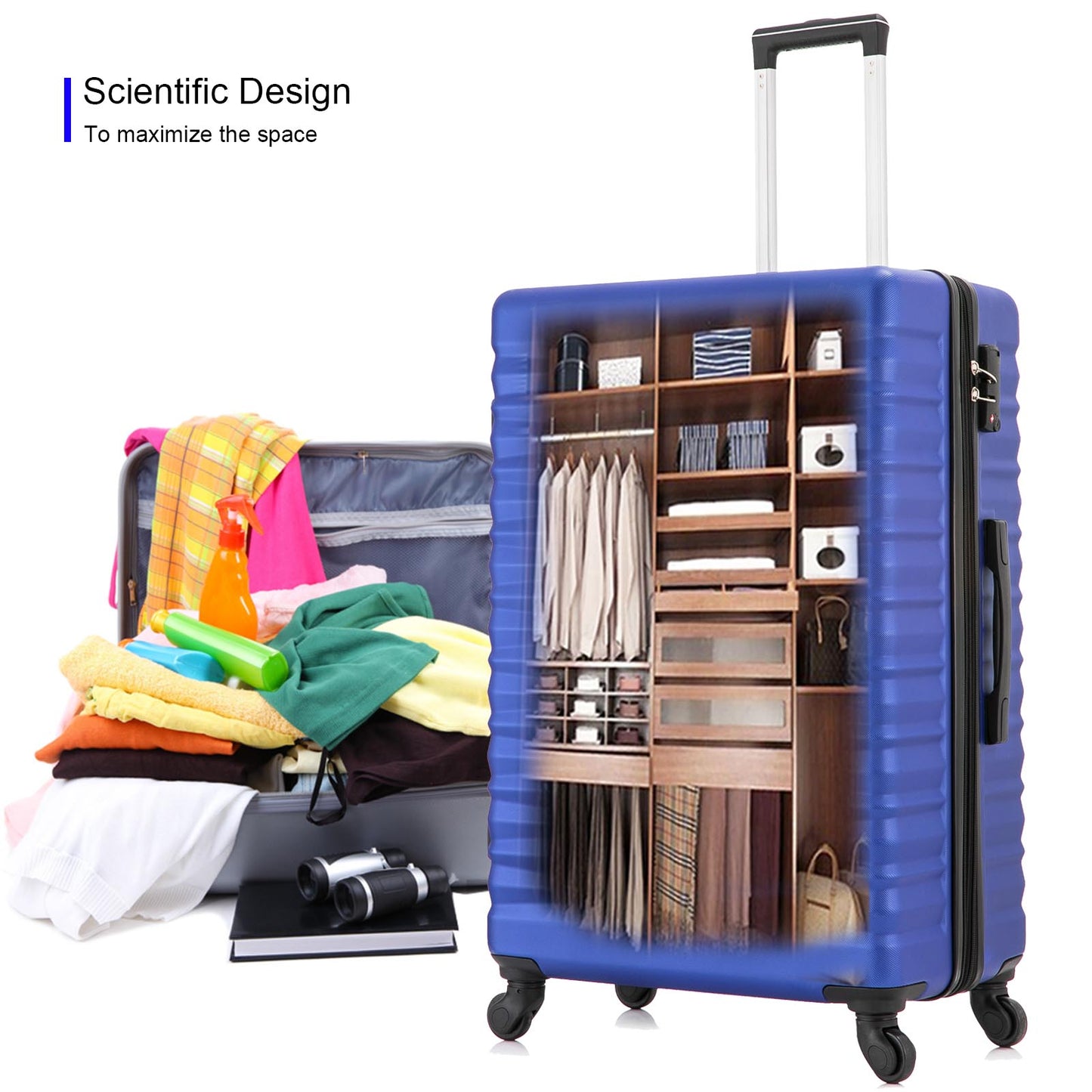 Expandable Hardshell Luggage Sets Suitcases ABS Lightweight with Spinner Wheels TSA Lock Blue