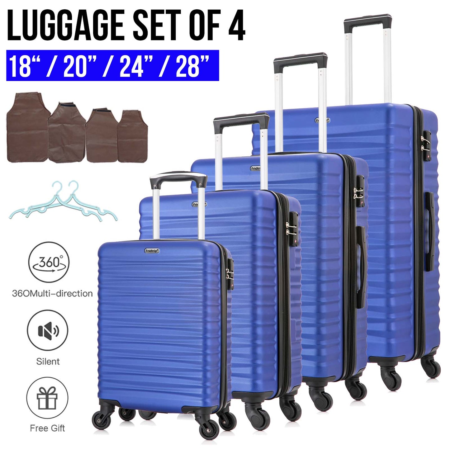 Expandable Hardshell Luggage Sets Suitcases ABS Lightweight with Spinner Wheels TSA Lock Blue