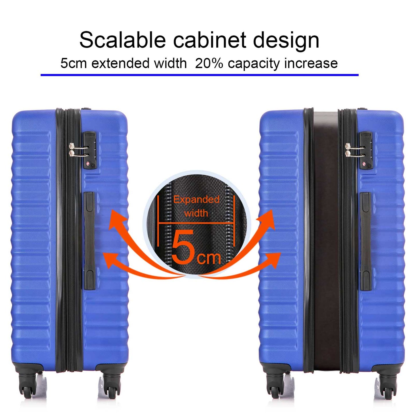 Expandable Hardshell Luggage Sets Suitcases ABS Lightweight with Spinner Wheels TSA Lock Blue