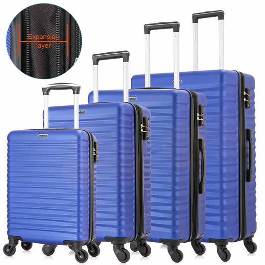 Expandable Hardshell Luggage Sets Suitcases ABS Lightweight with Spinner Wheels TSA Lock Blue