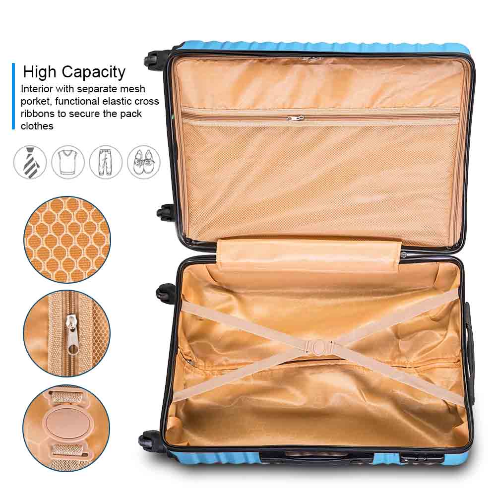 Hardshell Luggage Sets Suitcase ABS Lightweight with Spinner Wheels and TSA Lock Blue