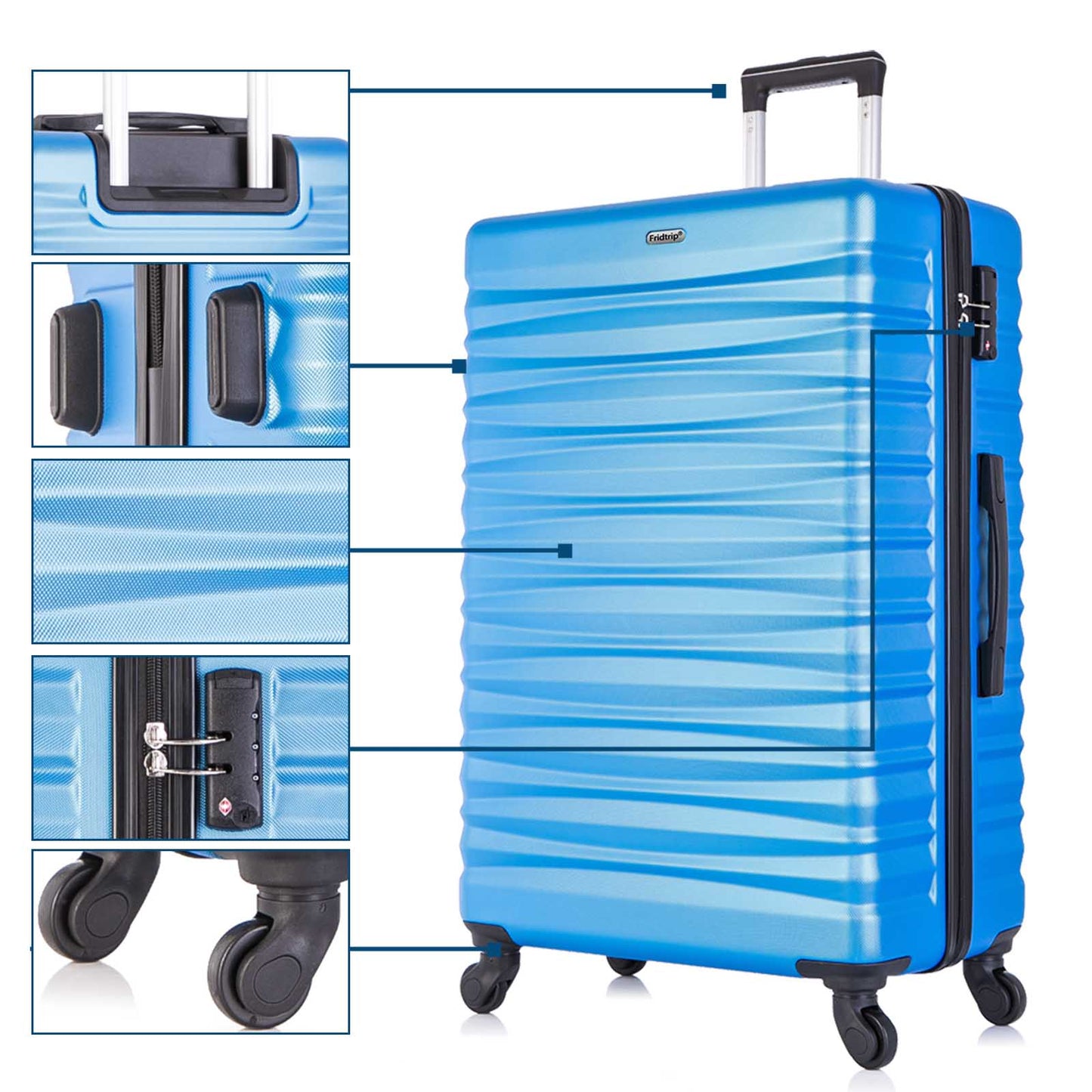 Hardshell Luggage Sets Suitcase ABS Lightweight with Spinner Wheels and TSA Lock Blue