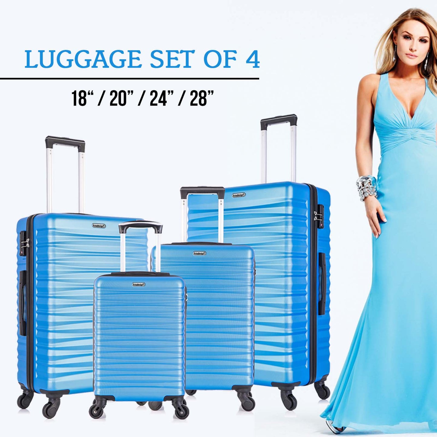 Hardshell Luggage Sets Suitcase ABS Lightweight with Spinner Wheels and TSA Lock Blue