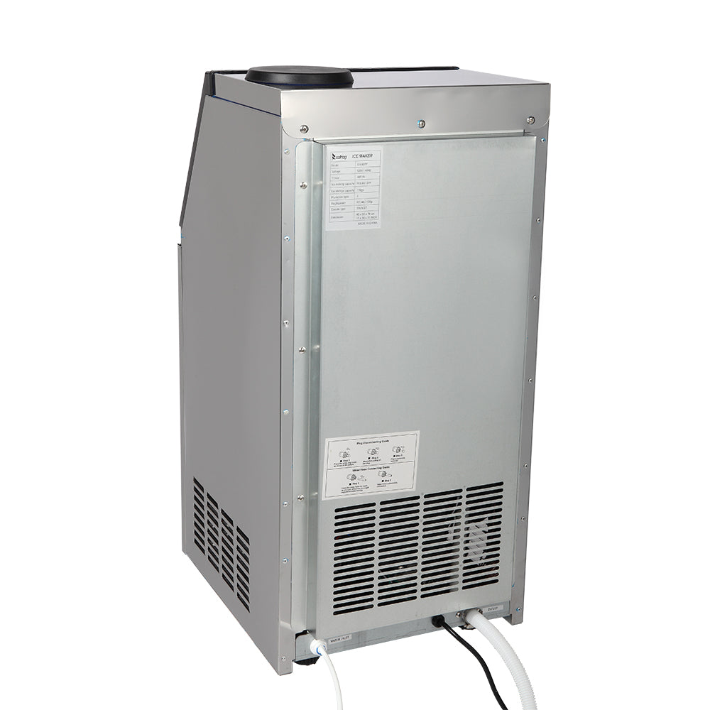 ZK-110 120V 240W 110lbs/50kg/24h Ice Maker Stainless Steel Transparent Frosted Lid/Display/4*9 Aluminum Ice Tray Commercial Silver