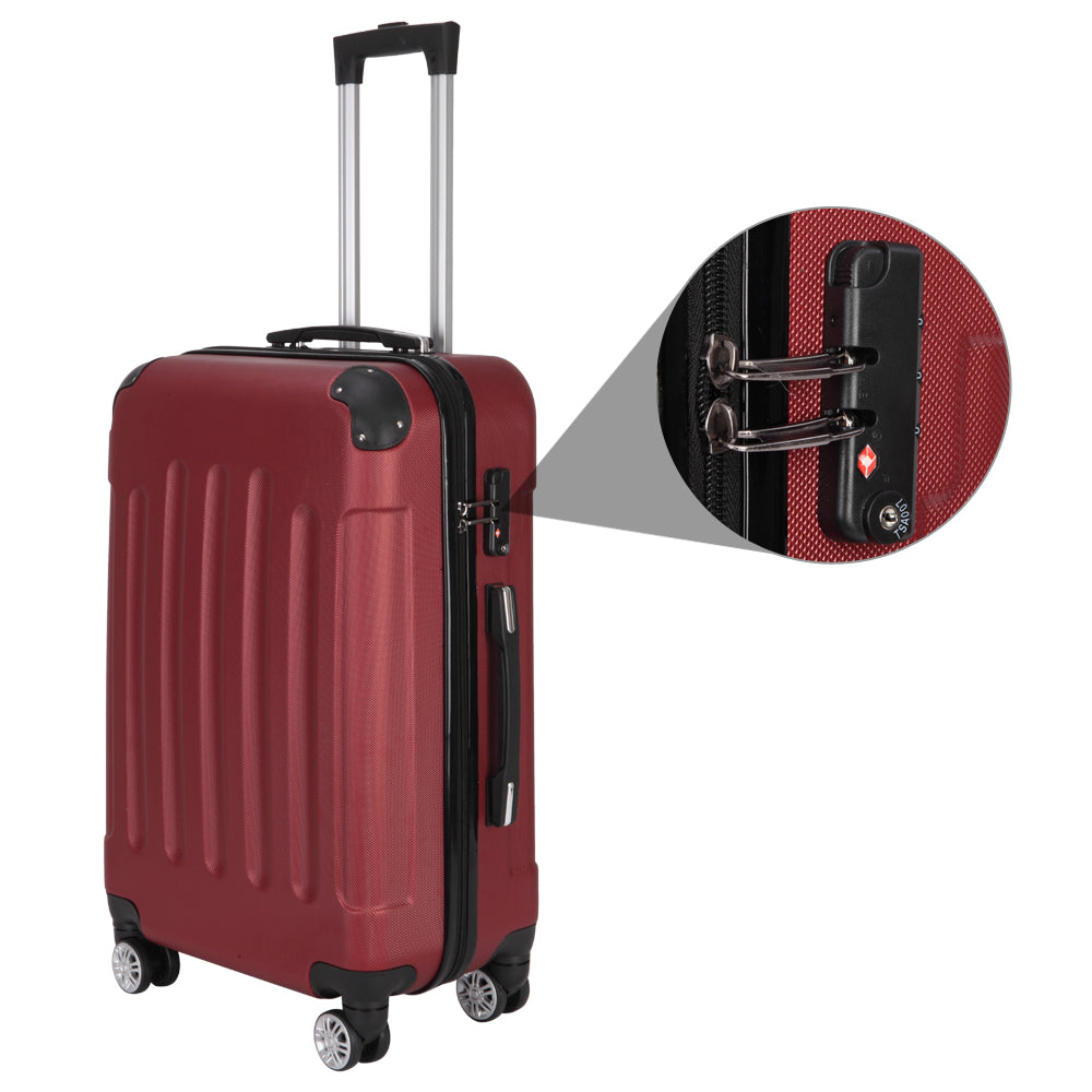 3-in-1 Portable ABS Trolley Case 20" / 24" / 28" Wine Red