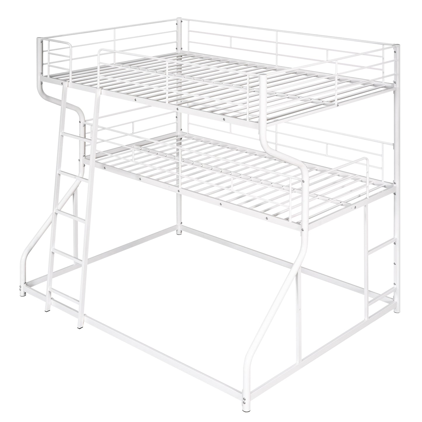 Full XL over Twin XL over Queen Size Triple Bunk Bed with Long and Short Ladder,White