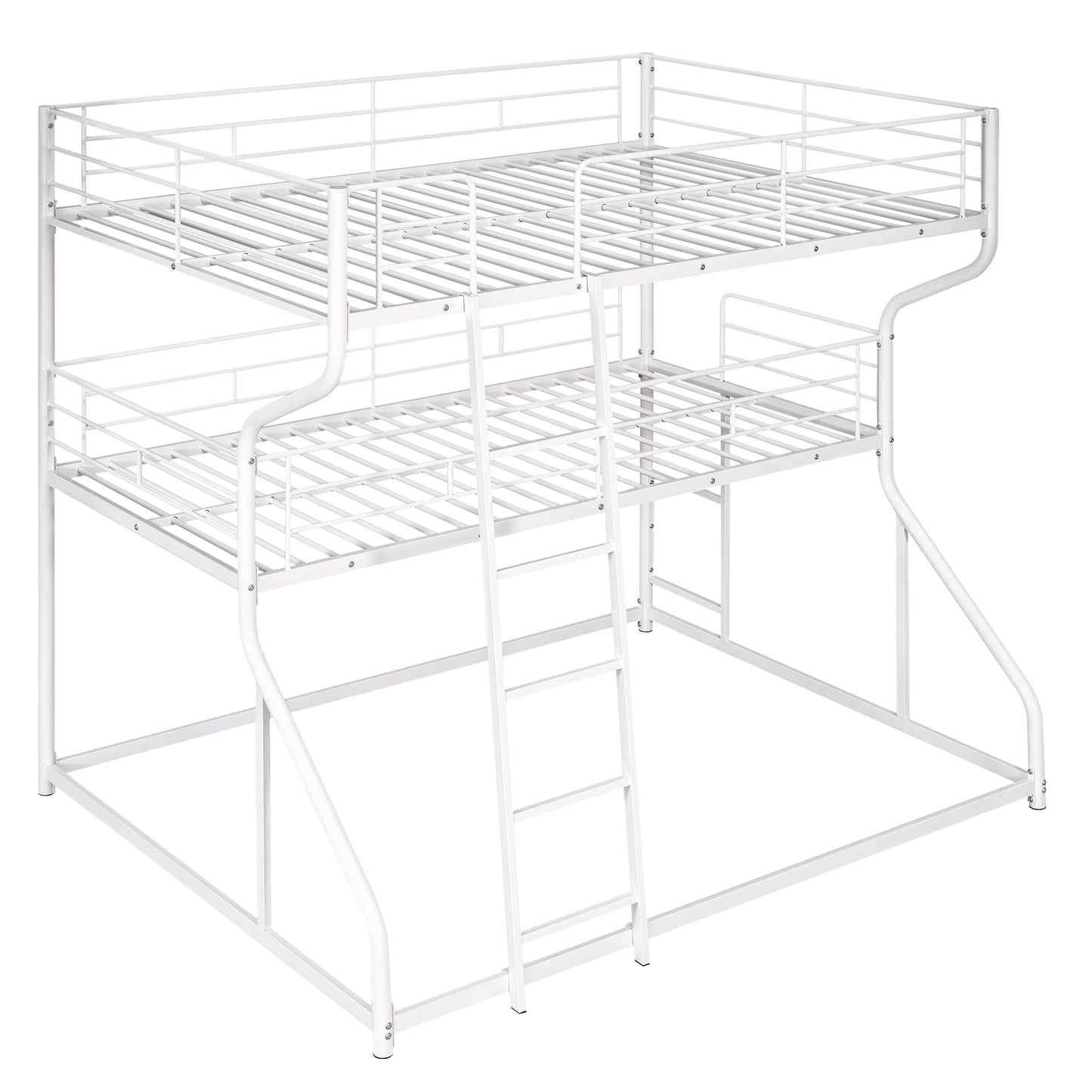 Full XL over Twin XL over Queen Size Triple Bunk Bed with Long and Short Ladder,White