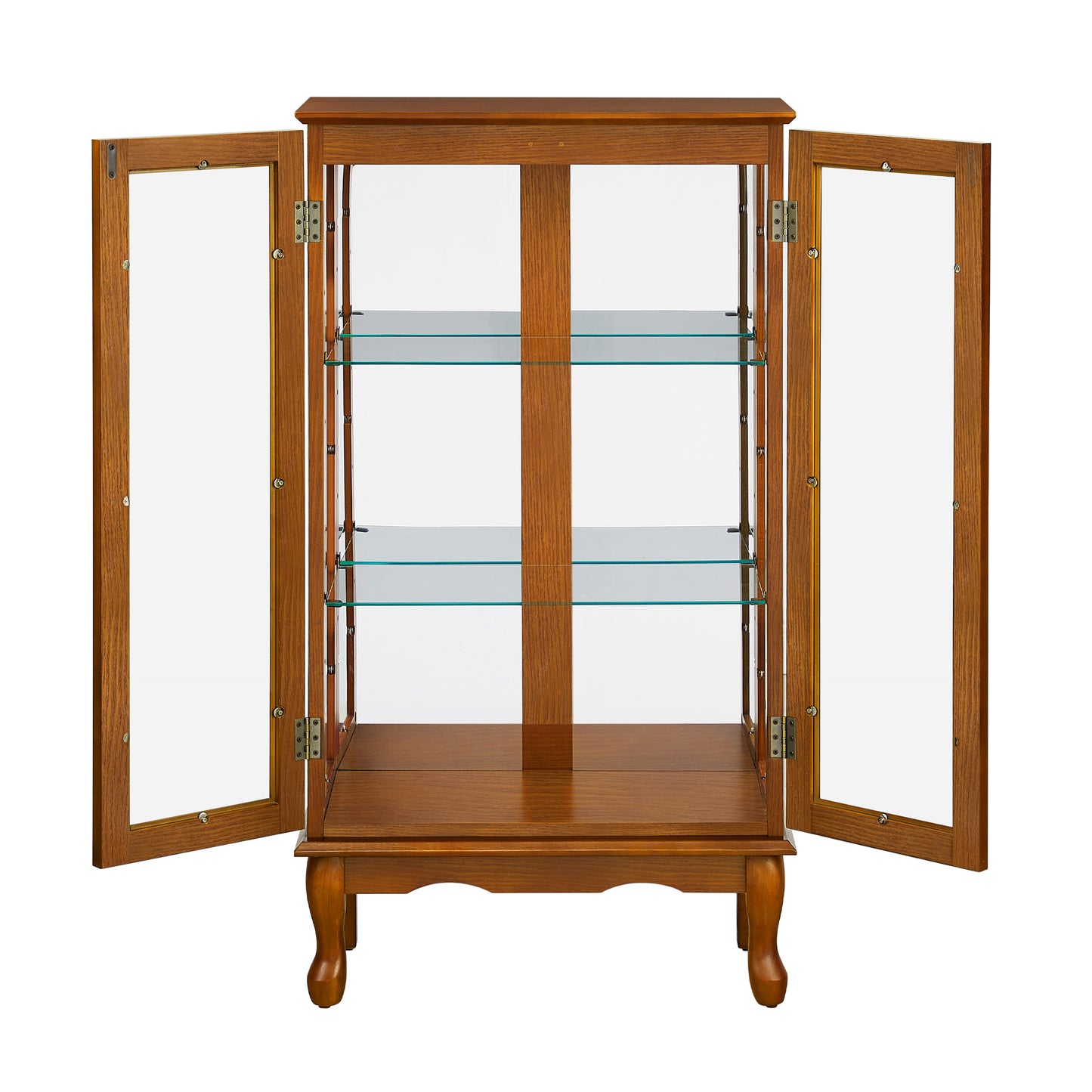 Curio Cabinet Lighted Curio Diapaly Cabinet with Adjustable Shelves and Mirrored Back Panel, Tempered Glass Doors (Oak, 3 Tier), (E26 light bulb not included)