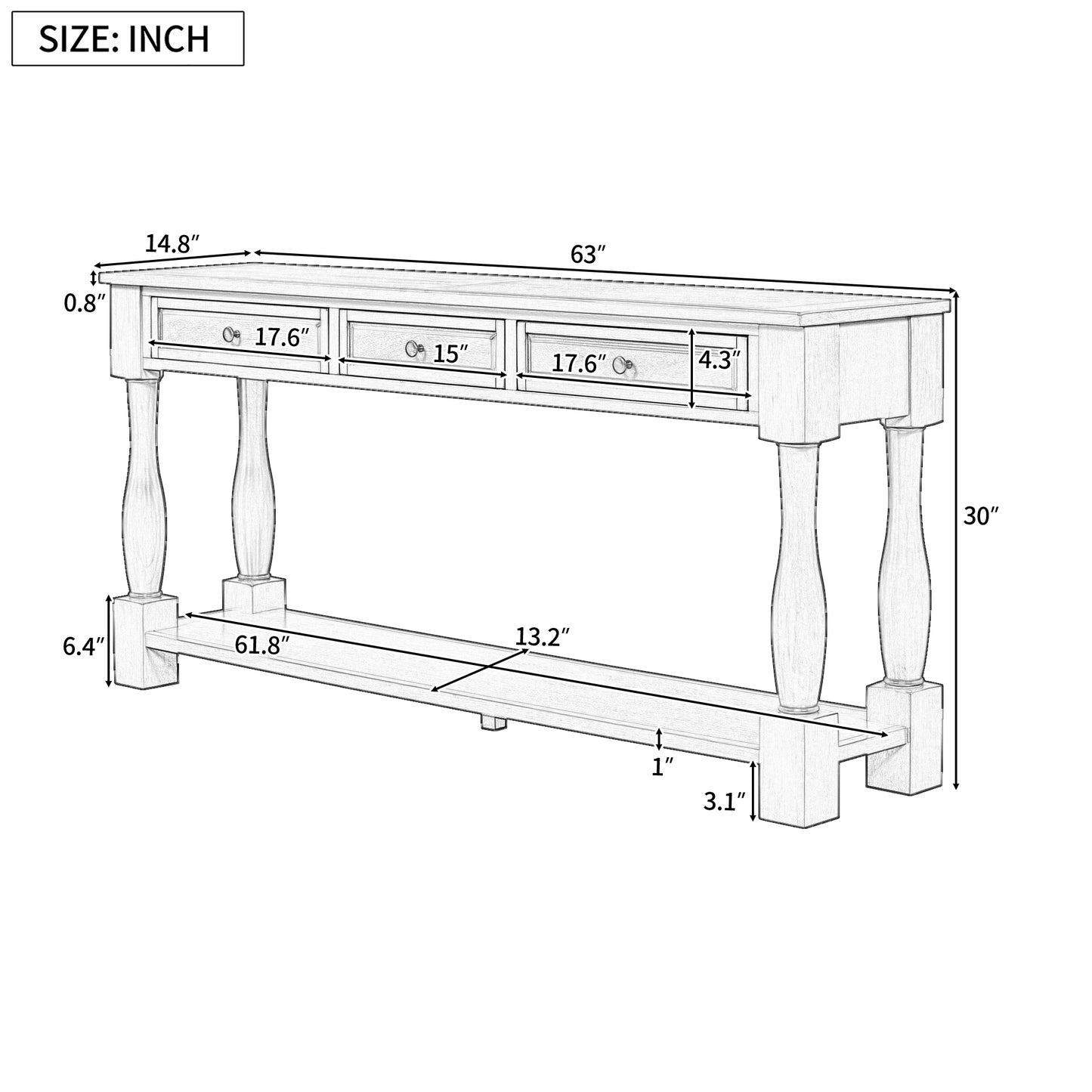 Console Table 63" Long Console Table with Drawers and Shelf for Entryway, Hallway, Living Room