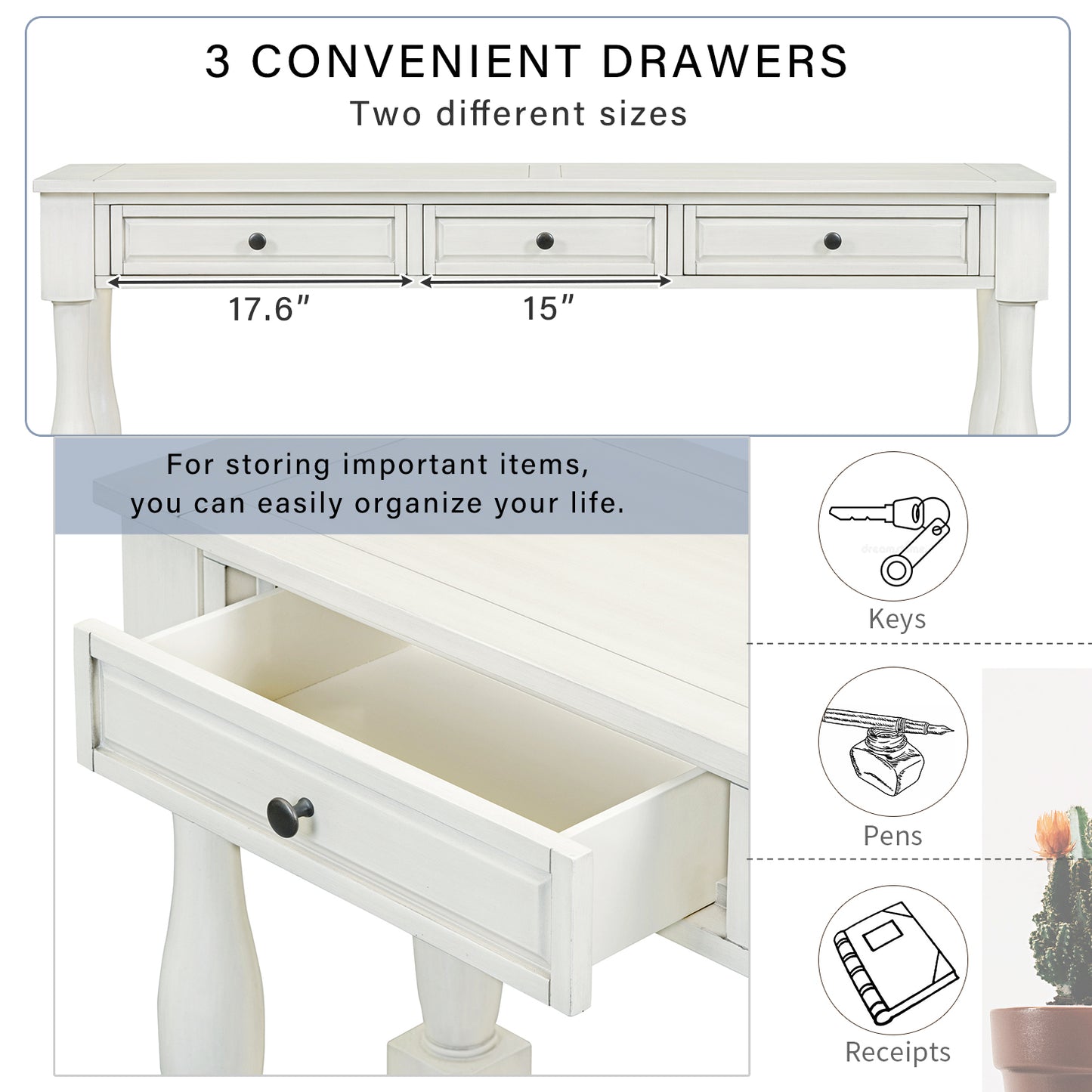 Console Table 63" Long Console Table with Drawers and Shelf for Entryway, Hallway, Living Room