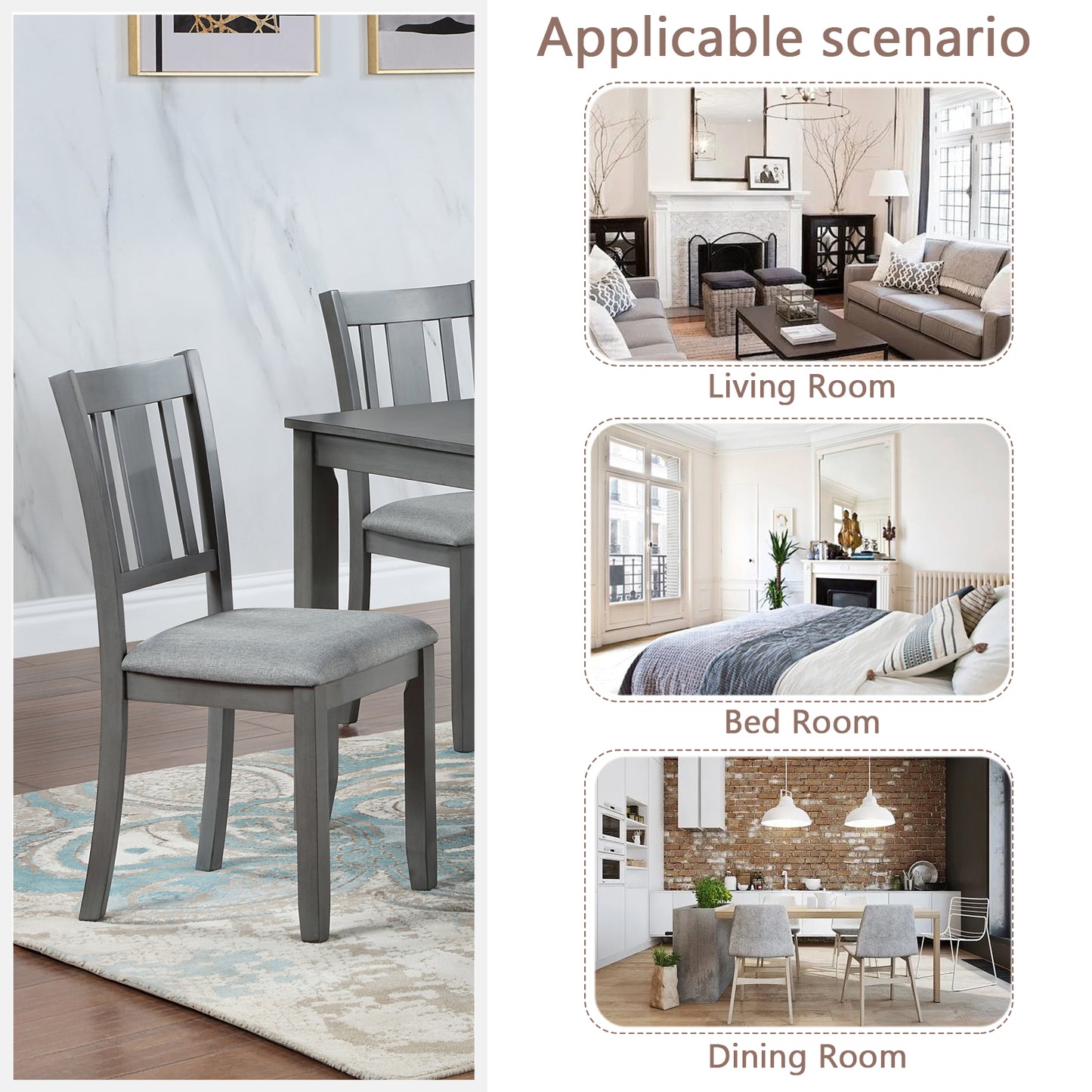Wooden Dining Chairs Set of 4, Kitchen Chair with Padded Seat, Upholstered Side Chair for Dining Room, Living Room, Gray
