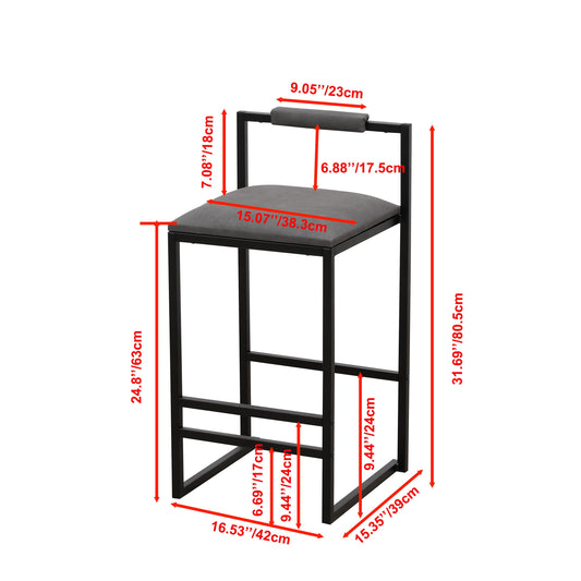 Set of 2 Counter Height Barstools Kitchen Island Stools with Back Modern Armless Metal Legs & PU Gray Upholstered Chairs (Gray with Back)