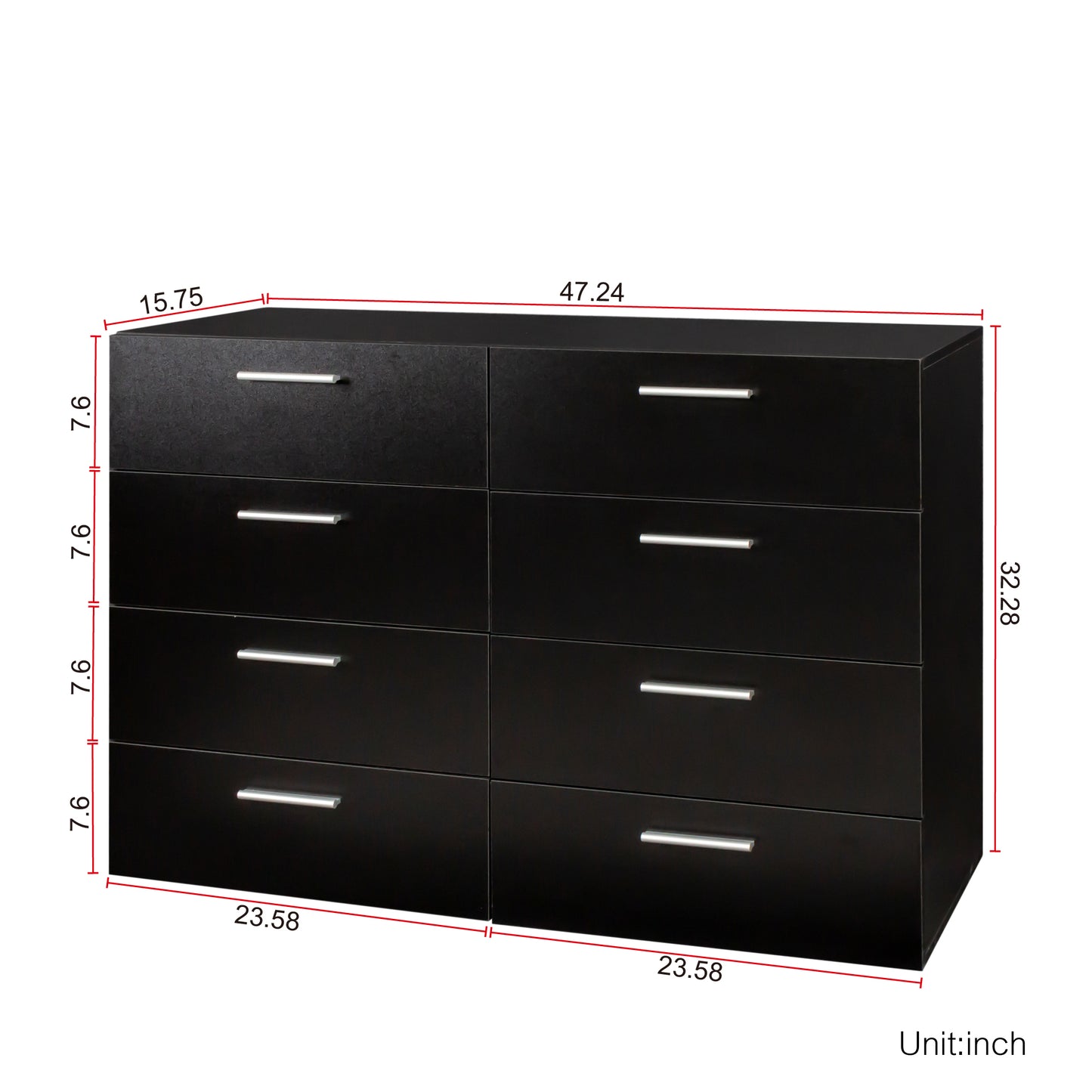 8 Drawer Double Dresser for Bedroom, Wide Storage Cabinet for Living Room Home Entryway, Black