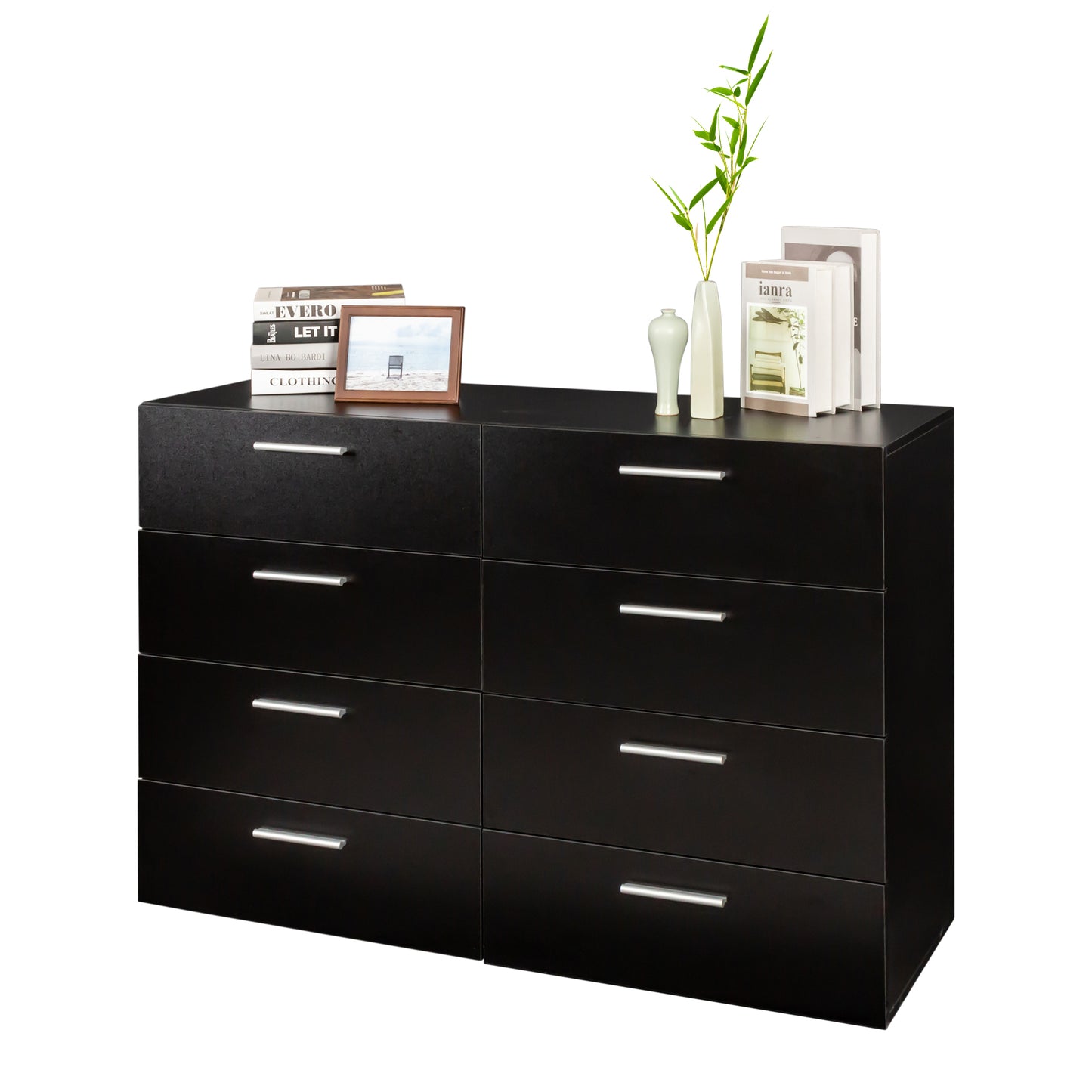 8 Drawer Double Dresser for Bedroom, Wide Storage Cabinet for Living Room Home Entryway, Black
