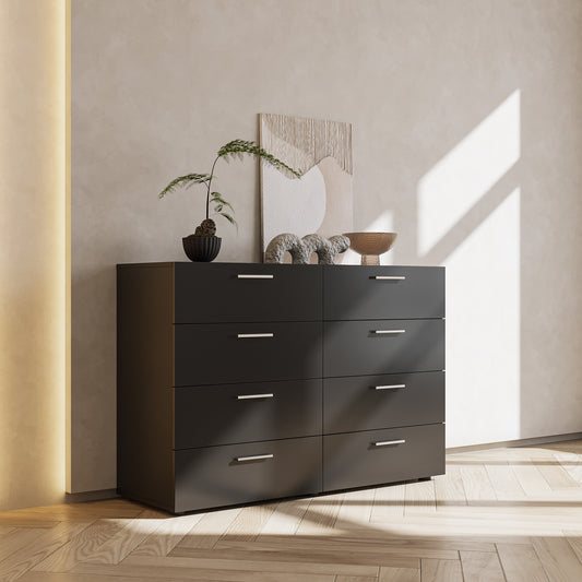 8 Drawer Double Dresser for Bedroom, Wide Storage Cabinet for Living Room Home Entryway, Black