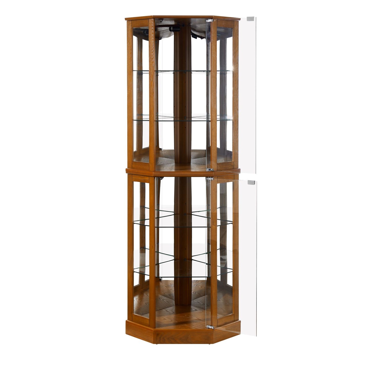 6 Shelf Corner Curio Display Cabinet with Lights, Mirrors and Adjustable Shelves, Oak(E26 light bulb not included)