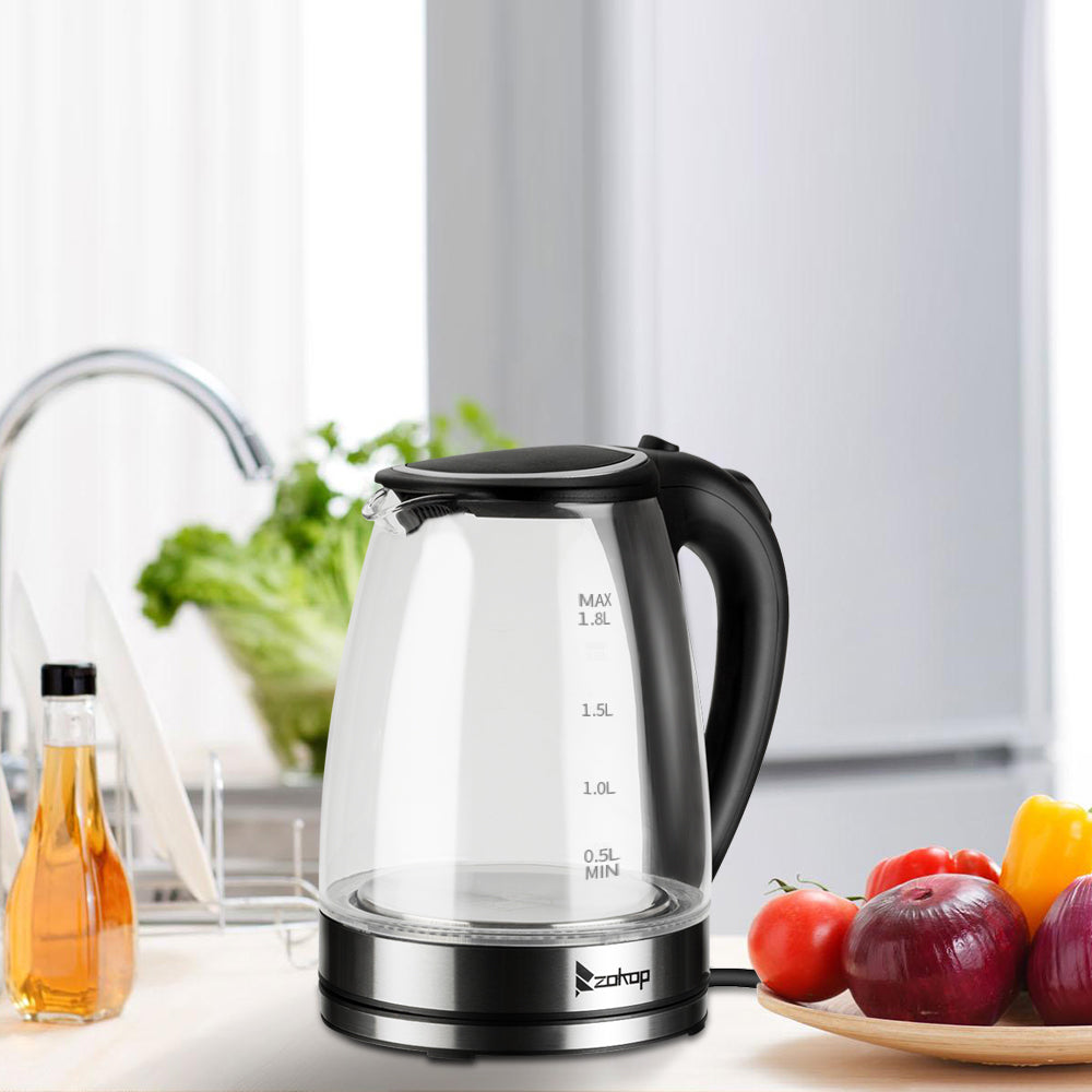 ZOKOP HD-1857-A 110V 1200W 1.8L Electric Glass Kettle US Plug